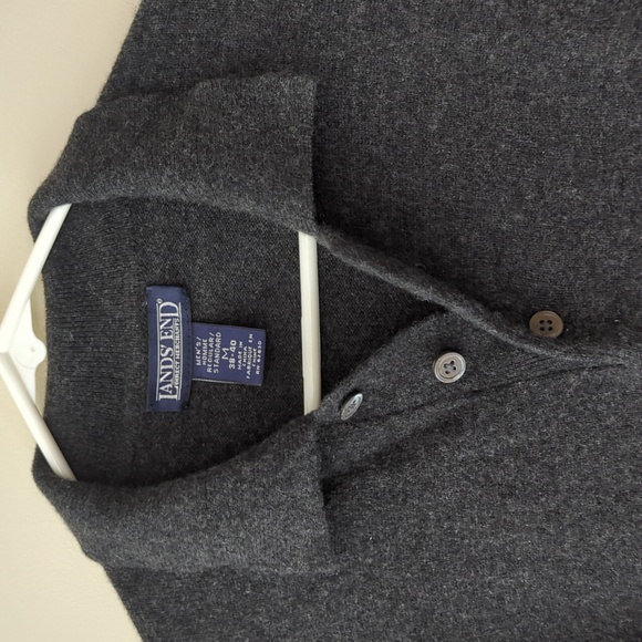 Lands' End Cashmere Polo Long Sleeve Sweater MEDIUM 38-40 Gray Heathered Black - Picture 4 of 16